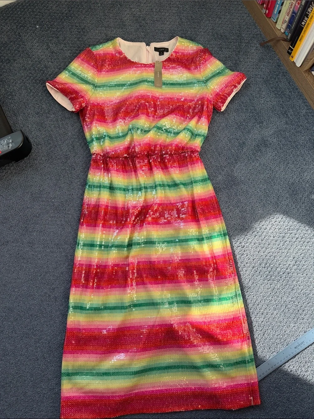 J. Crew Rainbow Sequin Striped Short Sleeve Dress